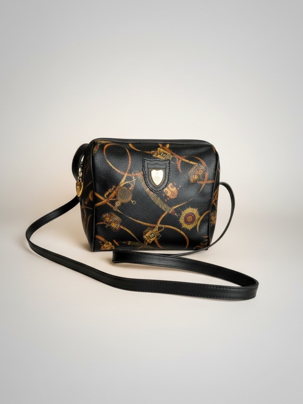 Vintage Mark Cross Leather Crossbody Bag with Gold Emblem